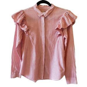 Pull&Bear ruffled blouse red stripes long sleeves eur S